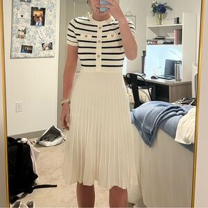 Striped Black and White Top with Pleated Skirt